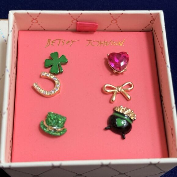 Betsey Johnson 6PC Shamrock Stud Earring Set Irish Luck St Patrick’s Day New  - Picture 4 of 4